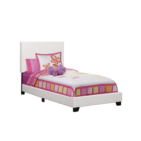 MONARCH SPECIALTIES Bed, Twin Size, Platform, Bedroom, Frame, Upholstered, Pu Leather Look, Wood Legs, White I 5911T